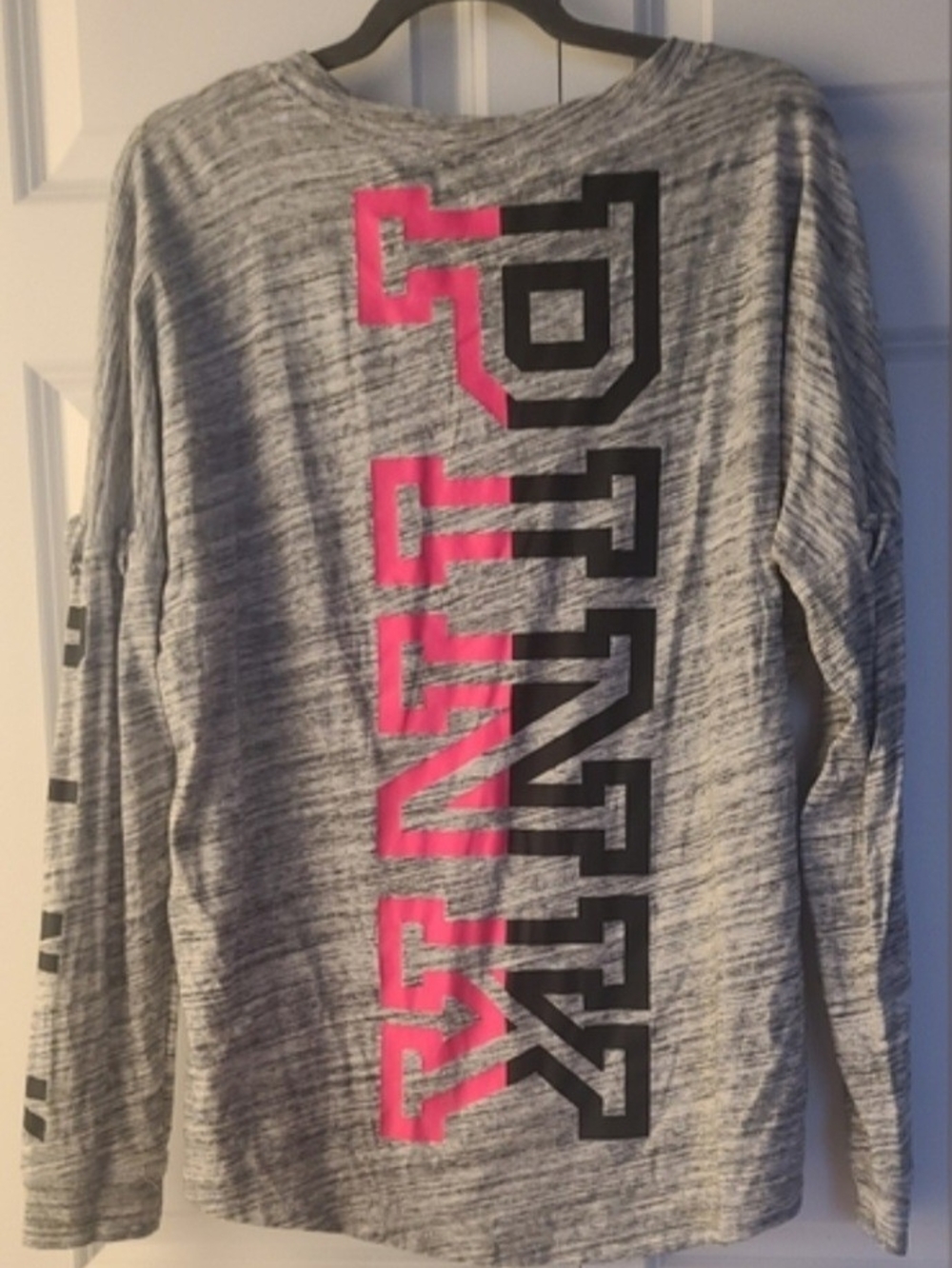 VS PINK Gray Marled Long Sleeve Tee Size L Pink Back Graphic
